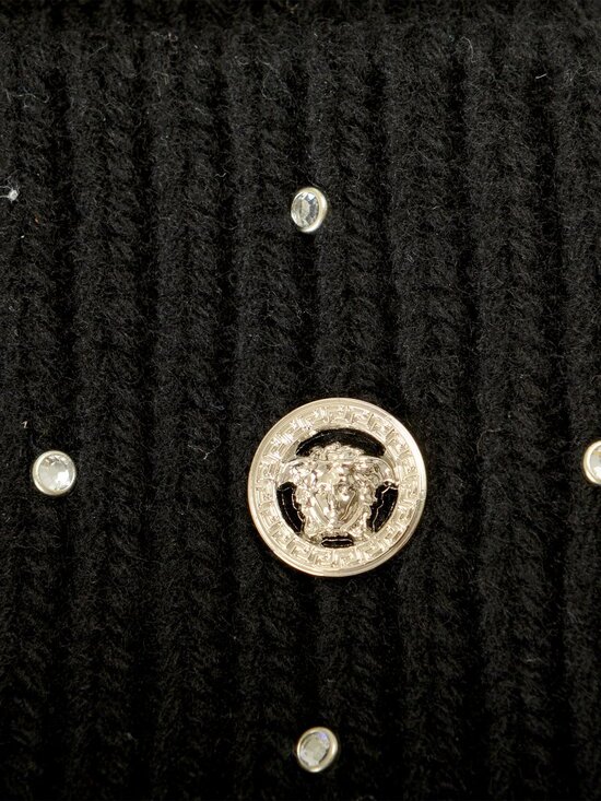 Versace Black Ribbed Strass Decorated 100% Wool Beanie Hat main image 4